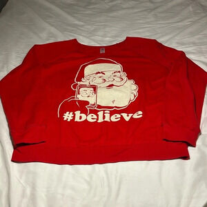 Graphic Santa Selfie #Believe Red Crewneck Sweatshirt size XXL